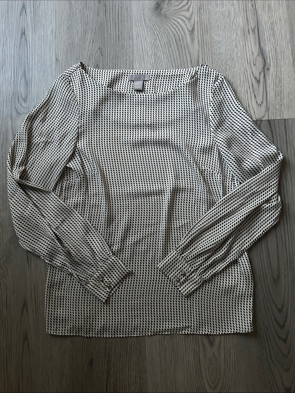 H&M Black & White Geometric Long Sleeve Blouse Size XS